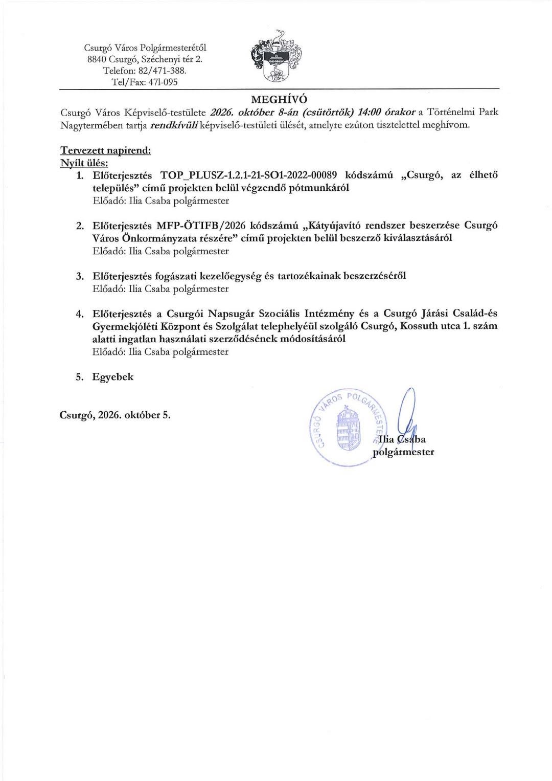 Csurgó KT 20261008 meghívó