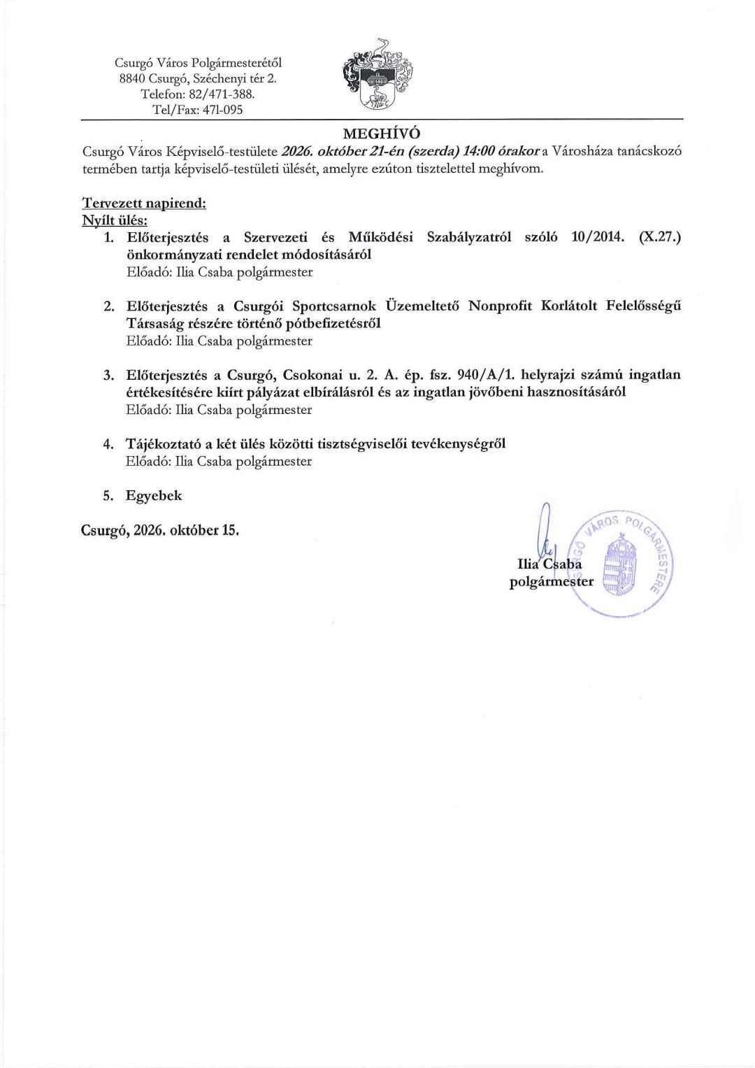 Csurgó KT 20261021