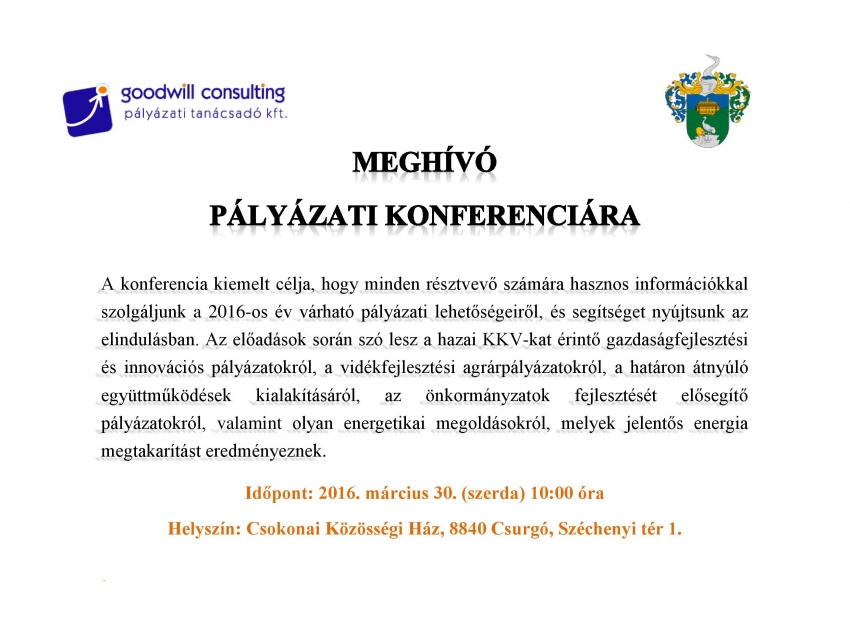 Meghívó - Pályázati konferenciára